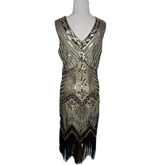 Roaring 20s Flapper Dress Art Deco Women Sequin Gatsby NYE Costume Women Medium - Picture 3 of 14